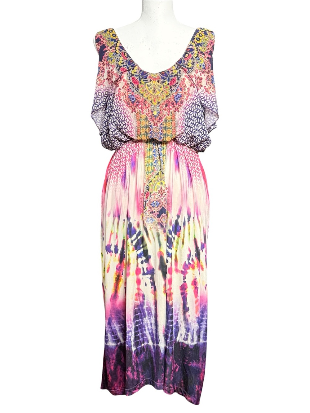 ONE WORLD boho sleeveless maxi dress with high/low hem Women’s size medium | e